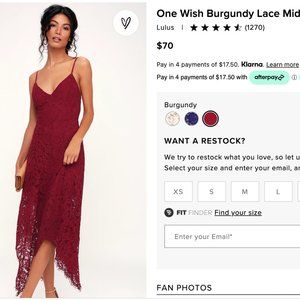 Lulus One Wish Burgundy Lace Dress (L)